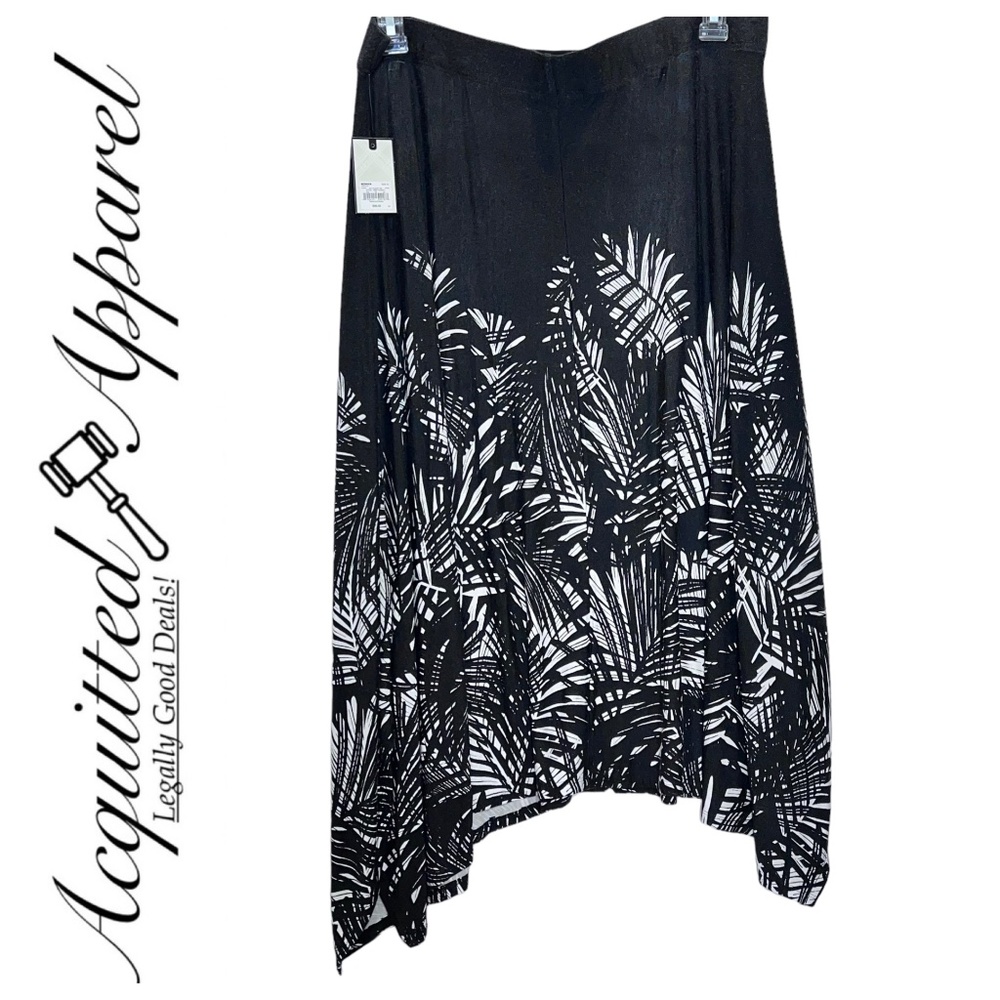 NWT Dana Buchman Palm Leaf Black Asymmetrical Skirt XL